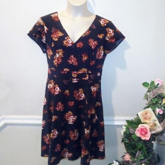 Modcloth Sentimental Special Retro 1940's Style Navy & Nutmeg Floral Dress - Picture 3 of 15